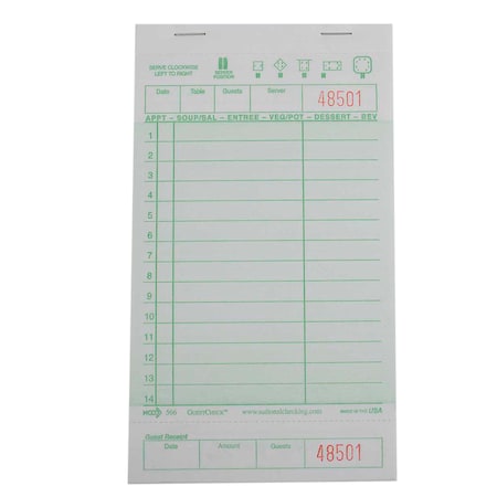 National Checking 4.25"x7.25" 1 Part Green 14 Line Guest Check 50 Checks, PK50 566